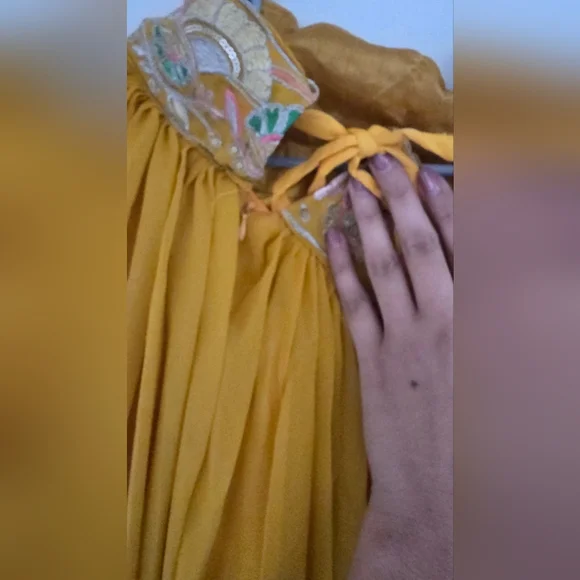 Yellow Sequined Embroidered Work Faux Georgette Fabric Flared Lehenga Choli - Picture 8 of 14